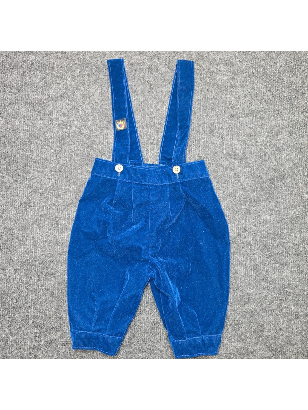 Vintage 80s 90s Royal Blue Velvet Suspender Overalls Toddler 18 Mos Made in USA